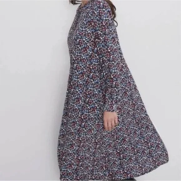 COPY - Zara Floral Button Long Sleeve Midi Swing Dress in Wine Red & Blue Size … - Picture 5 of 6